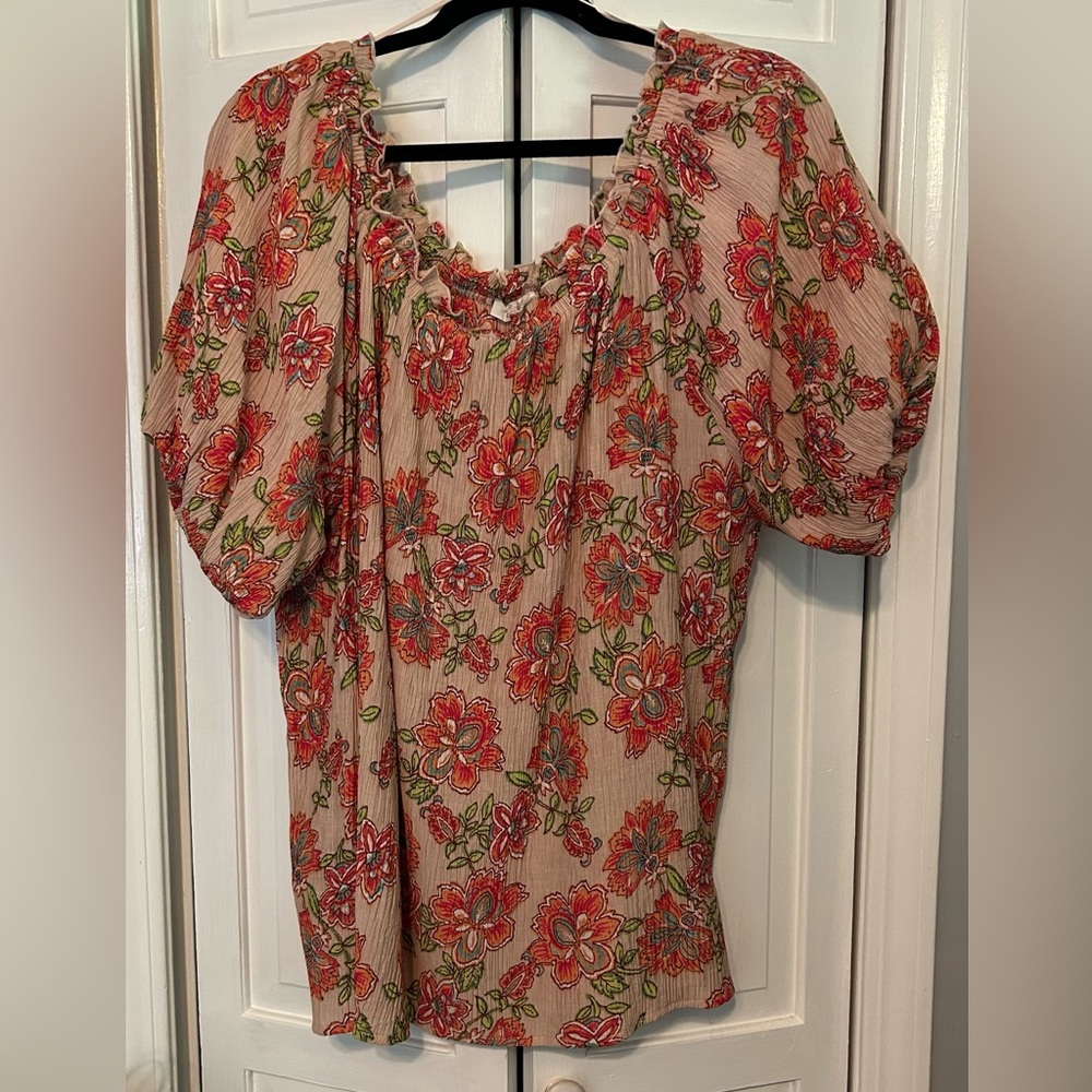 Easel Red and Green Floral Blouse